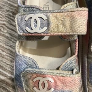 Chanel Printed Rainbow Fabric Dad Sandals 36.5 in box